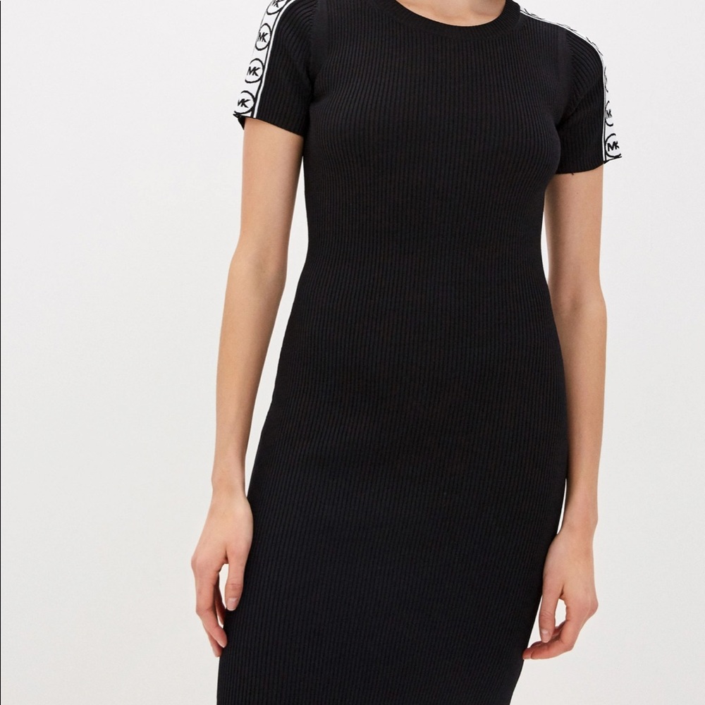 Logo Tape Ribbed Stretch Viscose Dress